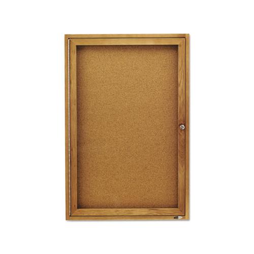 Enclosed Bulletin Board, Natural Cork-fiberboard, 24 X 36, Oak Frame