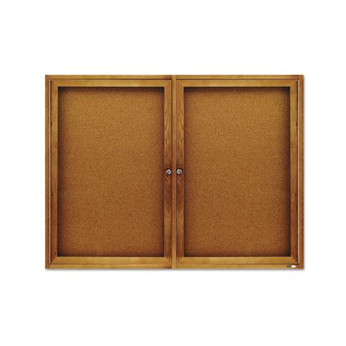 Enclosed Bulletin Board, Natural Cork-fiberboard, 48 X 36, Oak Frame