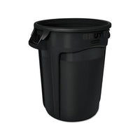 Round Brute Container, Executive Series, Plastic, 32 Gal, Black, 6-carton