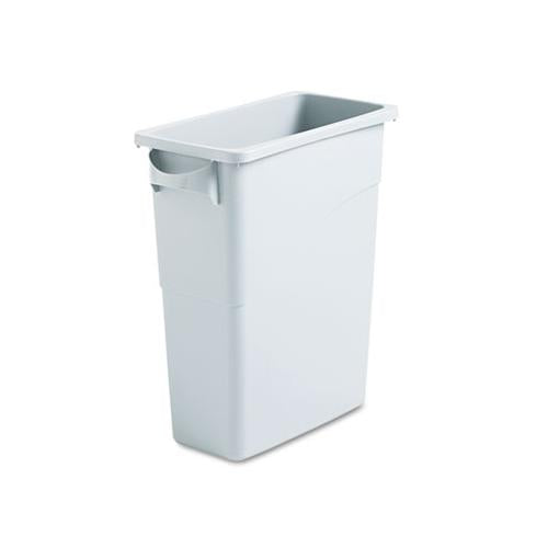 Slim Jim Waste Container With Handles, Rectangular, Plastic, 15.9 Gal, Light Gray
