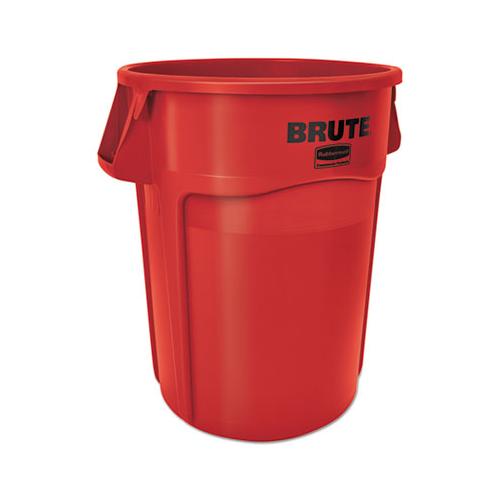 Brute Vented Trash Receptacle, Round, 44 Gal, Red, 4-carton