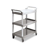 Economy Plastic Cart, Three-shelf, 18.63w X 33.63d X 37.75h, Platinum