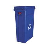 Slim Jim Recycling Container With Venting Channels, Plastic, 23 Gal, Blue