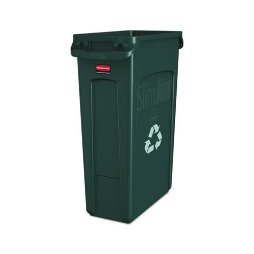 Slim Jim Recycling Container With Venting Channels, Plastic, 23 Gal, Green