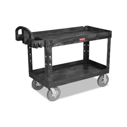 Heavy-duty 2-shelf Utility Cart, Tpr Casters, 26w X 55d X 33.25h, Black