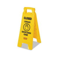 Multilingual "closed" Sign, 2-sided, Plastic, 11w X 12d X 25h, Yellow