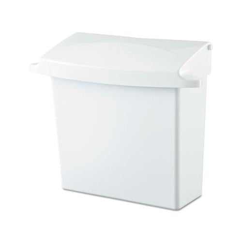 Sanitary Napkin Receptacle With Rigid Liner, Rectangular, Plastic, White