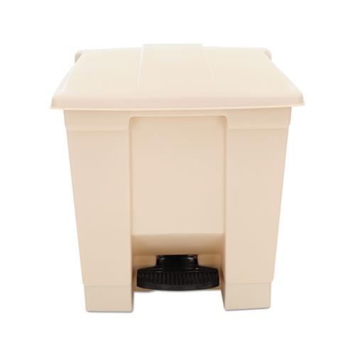 Indoor Utility Step-on Waste Container, Square, Plastic, 8 Gal, Beige