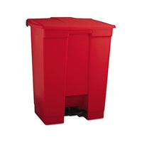 Indoor Utility Step-on Waste Container, Rectangular, Plastic, 18 Gal, Red