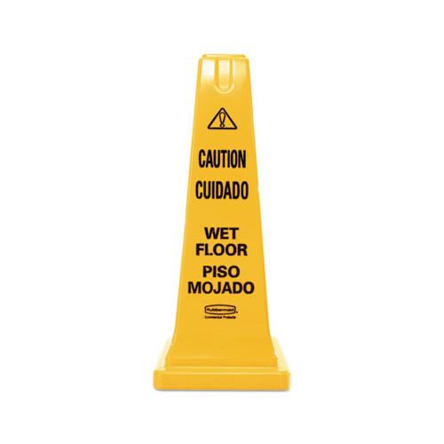 Four-sided Caution, Wet Floor Safety Cone, 10 1-2w X 10 1-2d X 25 5-8h, Yellow