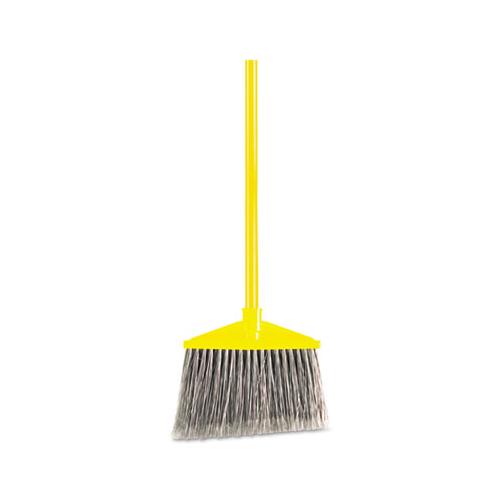 Angled Large Broom, Poly Bristles, 46 7-8" Metal Handle, Yellow-gray