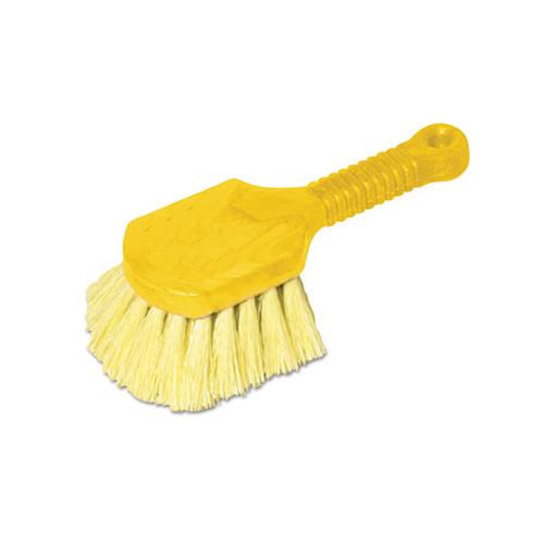 Long Handle Scrub, 8" Plastic Handle, Gray Handle W-yellow Bristles