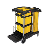 Hygen M-fiber Healthcare Cleaning Cart, 22w X 48.25d X 44h, Black-yellow-silver