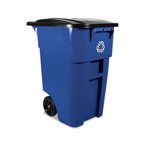 Brute Recycling Rollout Container, Square, 50 Gal, Blue