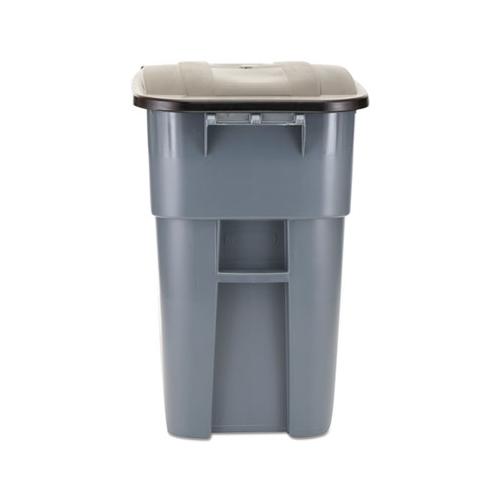 Brute Rollout Container, Square, Plastic, 50 Gal, Gray