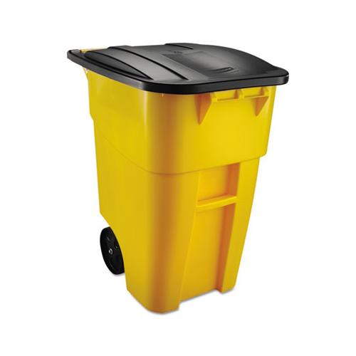 Brute Rollout Container, Square, Plastic, 50 Gal, Yellow