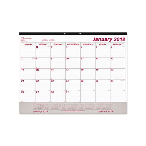 Monthly Desk Pad Calendar, 22 X 17, White-maroon, 2021