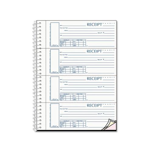 Spiralbound Unnumbered Money Receipt Book, 7 X 2 3-4, Three-part, 120 Sets-book