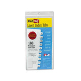 Laser Printable Index Tabs, 1-12-cut Tabs, White, 0.44" Wide, 180-pack