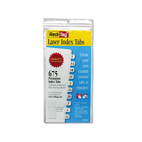 Laser Printable Index Tabs, 1-12-cut Tabs, White, 0.44" Wide, 675-pack