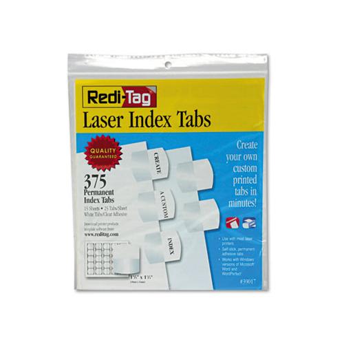 Laser Printable Index Tabs, 1-5-cut Tabs, White, 1.13" Wide, 375-pack