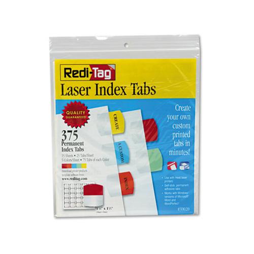 Inkjet Printable Index Tabs, 1-5-cut Tabs, Assorted Colors, 1.13" Wide, 375-pack