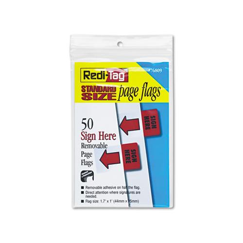 Removable-reusable Page Flags, "sign Here", Red, 50-pack