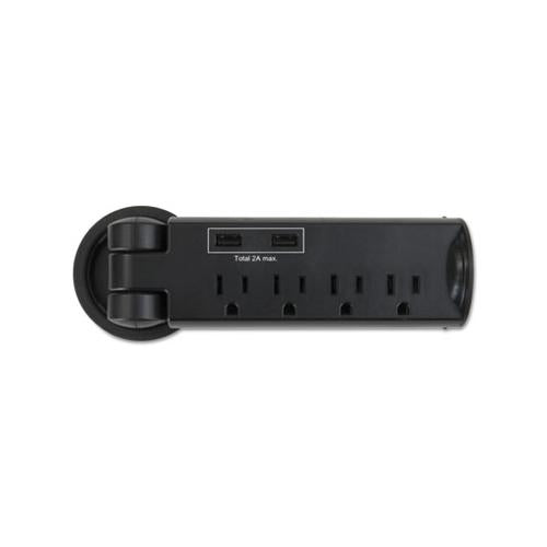 Pull-up Power Module, 4 Outlets, 2 Usb Ports, 8 Ft Cord, Black