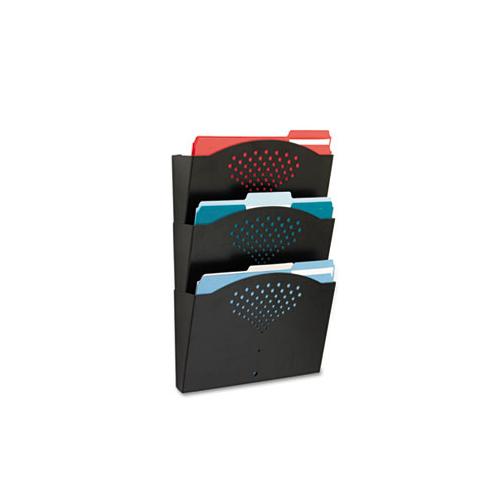 Steel Wall Pockets, Letter, Three Pocket, 12 X 3 1-4 X 17 1-4 Black