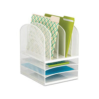 Onyx Mesh Desk Organizer With Five Vertical And Three Horizontal Sections, Letter Size Files, 11.5" X 9.5" X 13", White