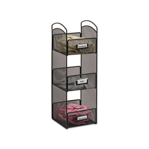 Onyx Breakroom Organizers, 3 Compartments, 6 X 6 X 18, Steel Mesh, Black