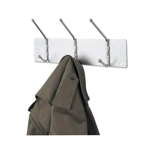 Metal Wall Rack, Three Ball-tipped Double-hooks, 18w X 3.75d X 7h, Satin Metal