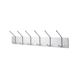 Metal Wall Rack, Six Ball-tipped Double-hooks, 36w X 3.75d X 7h, Satin Metal