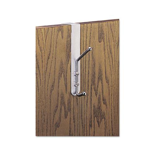 Over-the-door Double Coat Hook, Chrome-plated Steel, Satin Aluminum Base