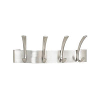 Metal Coat Rack, Steel, Wall Rack, Four Hooks, 14.25w X 4.5d X 5.25h, Brushed Nickel