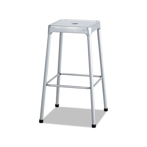 Bar-height Steel Stool, 29" Seat Height, Supports Up To 250 Lbs., Silver Seat-silver Back, Silver Base