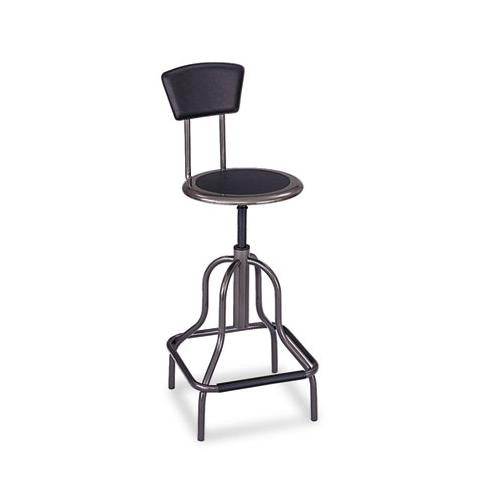 Diesel Industrial Stool With Back, 27" Seat Height, Supports Up To 250 Lbs., Pewter Seat-pewter Back, Pewter Base