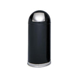 Dome Receptacle With Spring-loaded Door, Round, Steel, 15 Gal, Black