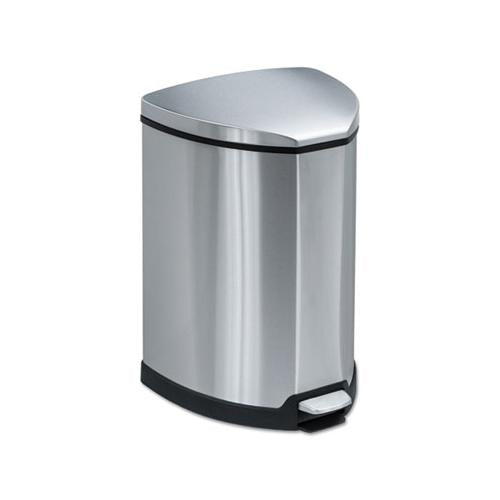 Step-on Waste Receptacle, Triangular, Stainless Steel, 4 Gal, Chrome-black