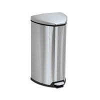 Step-on Waste Receptacle, Triangular, Stainless Steel, 7 Gal, Chrome-black