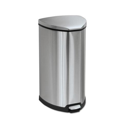 Step-on Waste Receptacle, Triangular, Stainless Steel, 10 Gal, Chrome-black