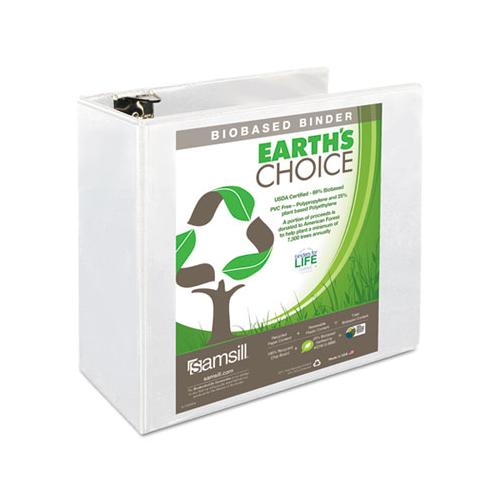 Earth's Choice Biobased Round Ring View Binder, 3 Rings, 5" Capacity, 11 X 8.5, White