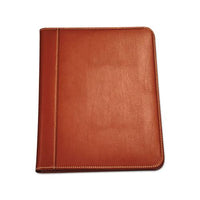 Contrast Stitch Leather Padfolio, 8 1-2 X 11, Leather, Tan