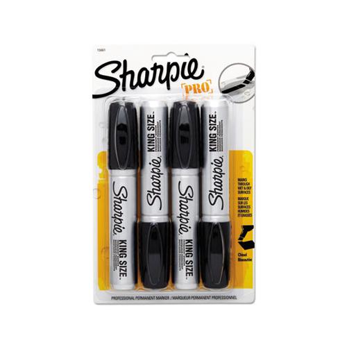 King Size Permanent Marker, Broad Chisel Tip, Black, 4-pack