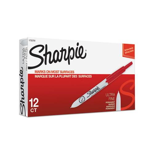 Retractable Permanent Marker, Extra-fine Needle Tip, Red