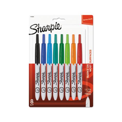 Retractable Permanent Marker, Extra-fine Needle Tip, Assorted Colors, 8-set