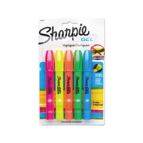 Gel Highlighters, Bullet Tip, Assorted Colors, 5-set
