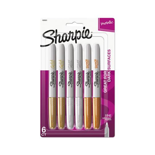 Metallic Fine Point Permanent Markers, Bullet Tip, Gold-silver-bronze, 6-pack