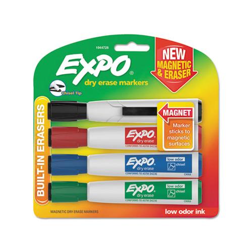 Magnetic Dry Erase Marker, Broad Chisel Tip, Assorted Colors, 4-pack