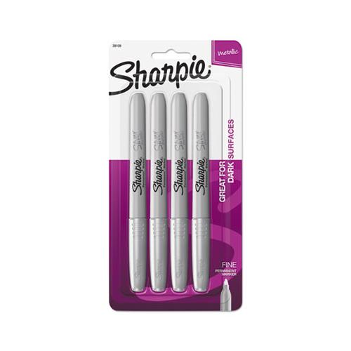 Metallic Fine Point Permanent Markers, Bullet Tip, Silver, 4-pack